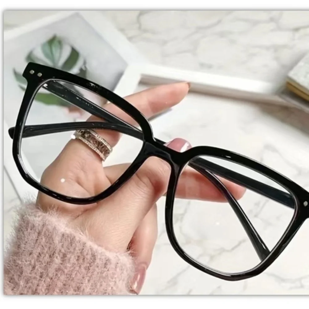Square Anti-Blue Light Glasses Casual Black Glossy Frame & Clear Lens